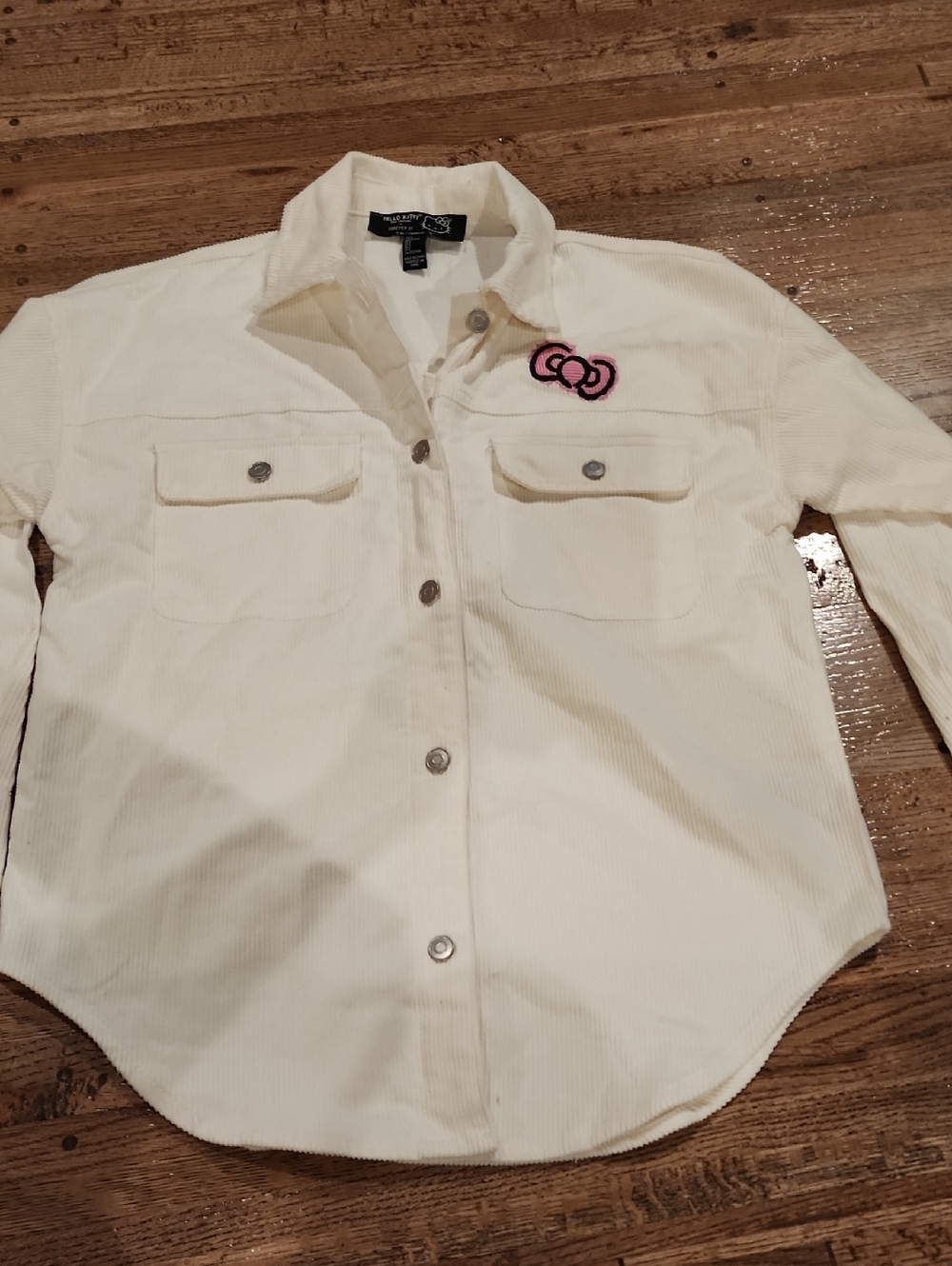 Hello Kitty Cream Corduroy Button-Down Shirt -oversized